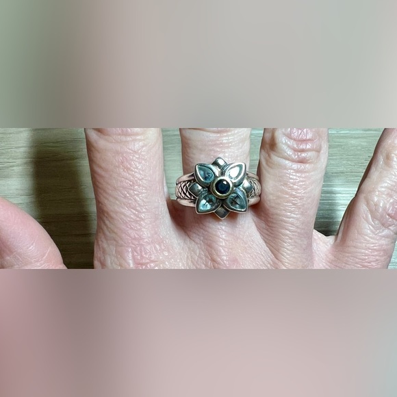 Nancy & David Sterling Silver & 14K Gold Blue Topaz & Sapphire Ring, Size 8 - Picture 8 of 10